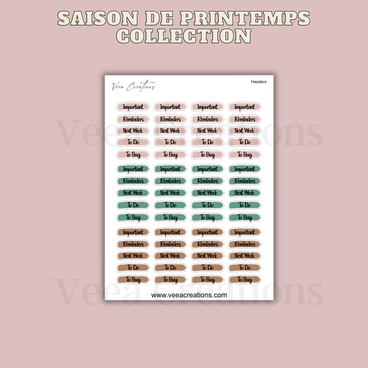 New! Saison de Printemps Collection - Headers