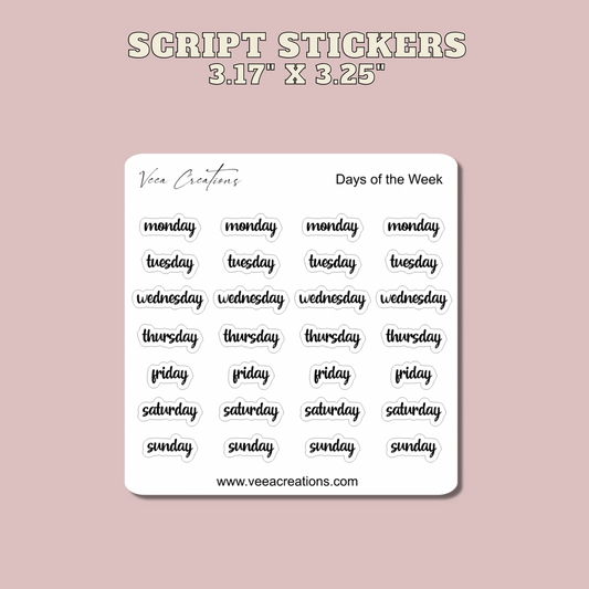 Days of the Week Script Stickers